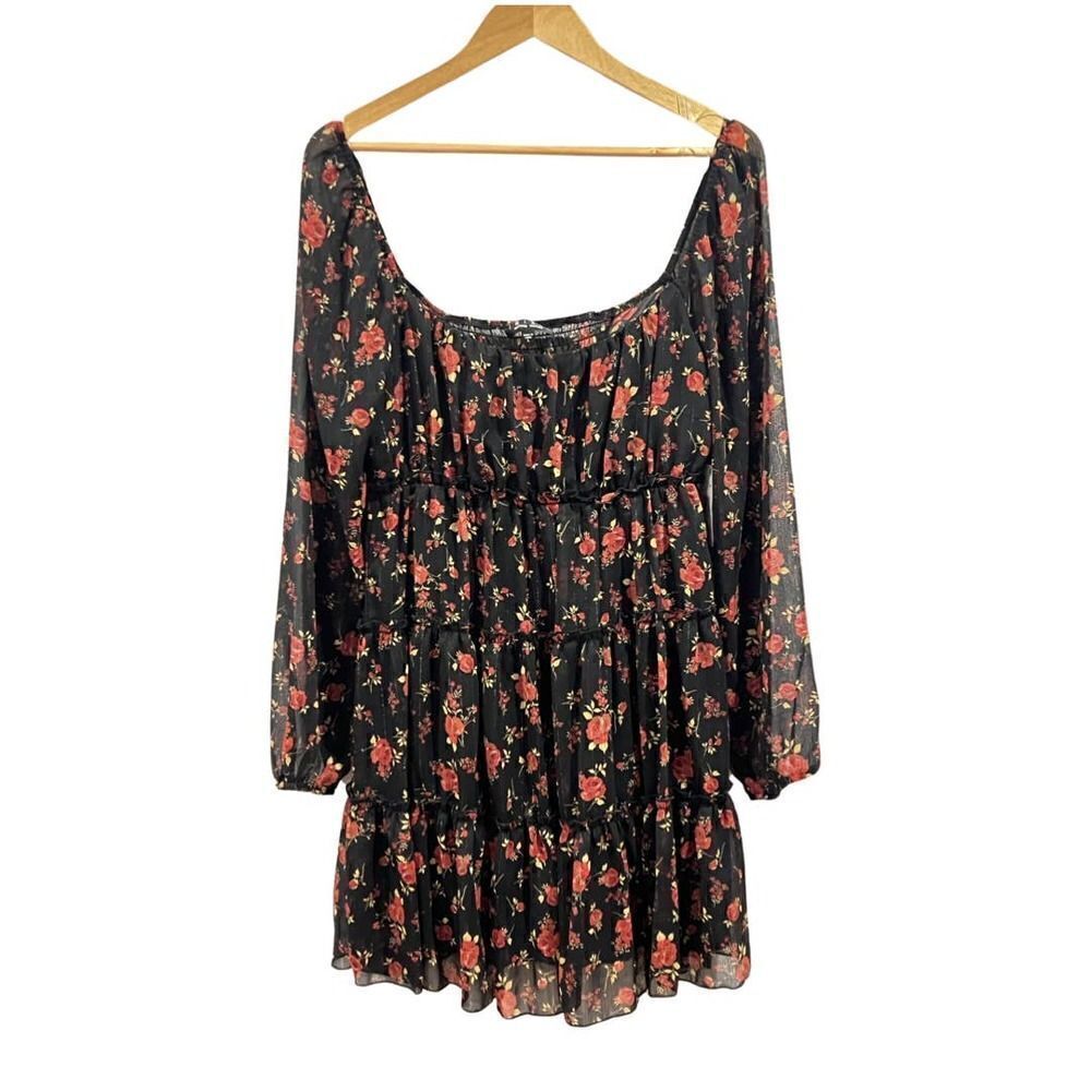 Trixxi Black Floral Long sleeve Dress size L - Picture 2 of 5